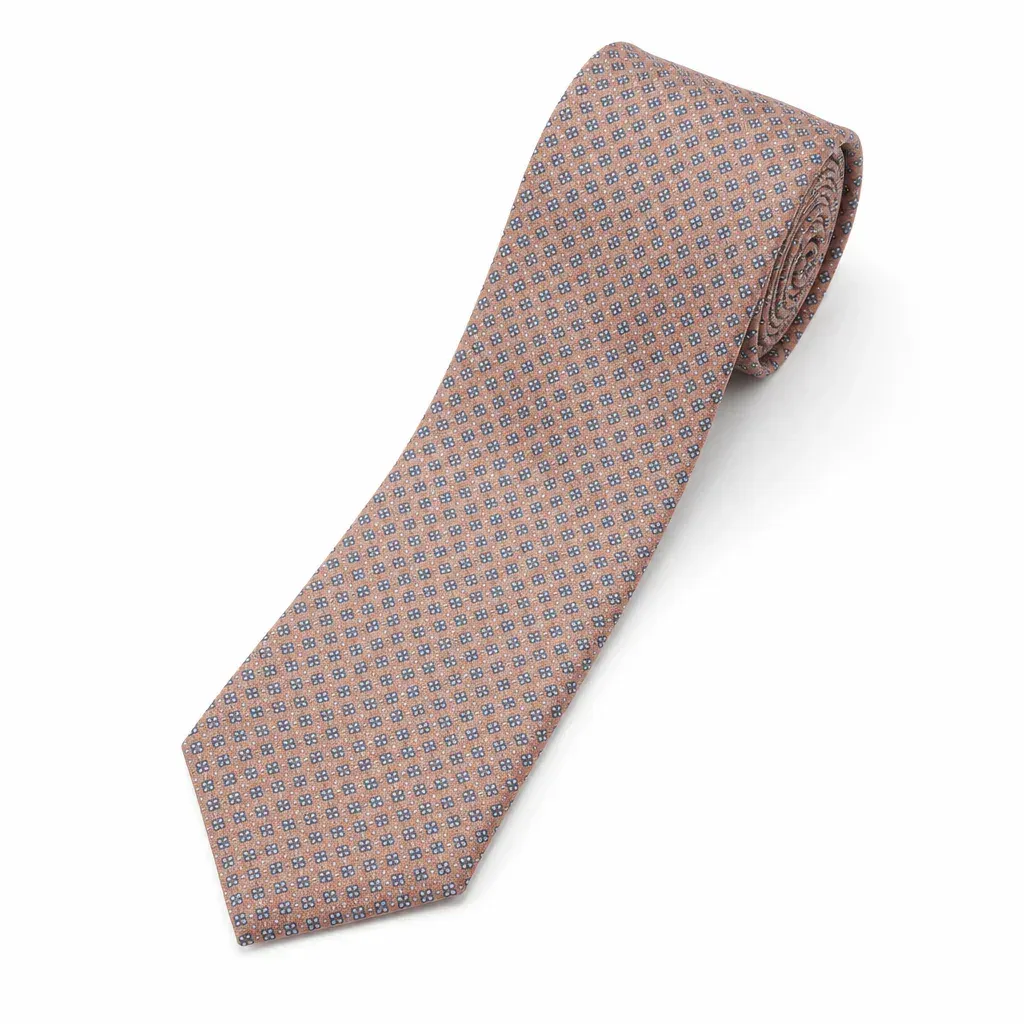 7-Fold Silk Twill Tie Brown Blue Floral