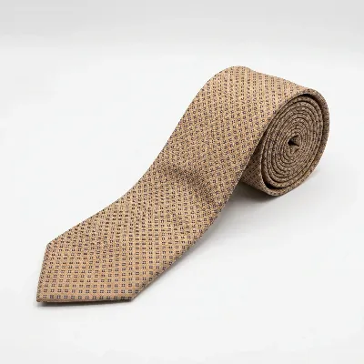 Tie 100% Silk Twill Brown & Blue Flower 7 Folds  - 8721399462935   2