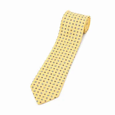 Tie100% Silk Twill Yellow & Print Self Tip - 8721399462942