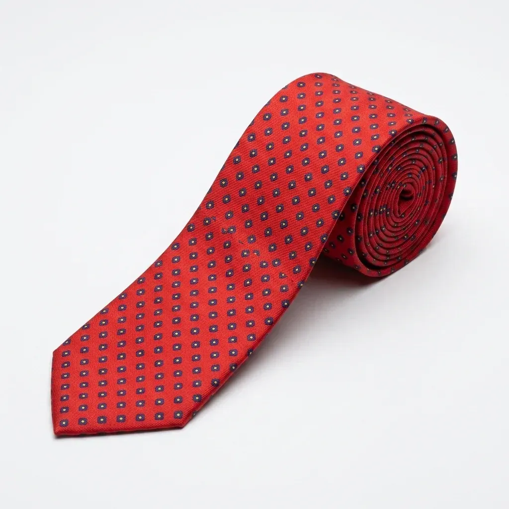 Self-Tipped Silk Twill Tie Red Micro Dots