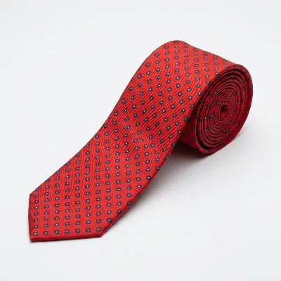 Tie 100% Silk Twill Red & Print Self Tip - 8721399462959