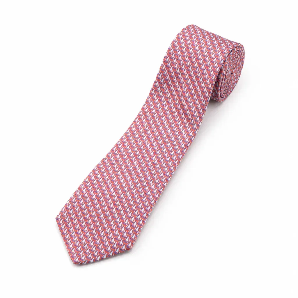 Self-Tipped Silk Panama Tie Red Blue Ship
