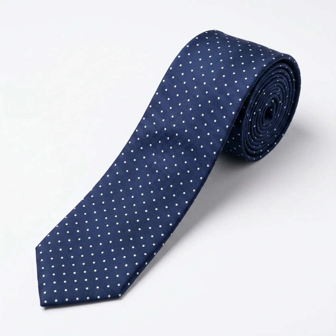 Self-Tipped Silk Twill Tie Navy White Dots