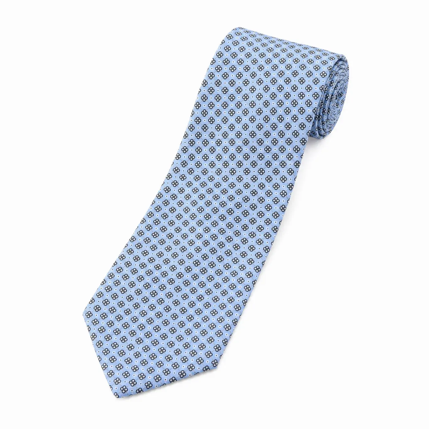 Self-Tipped Silk Twill Tie Blue White Floral