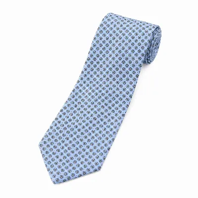 Tie 100% Silk Twill Blue & White Flower Silk Tip - 8721399462997