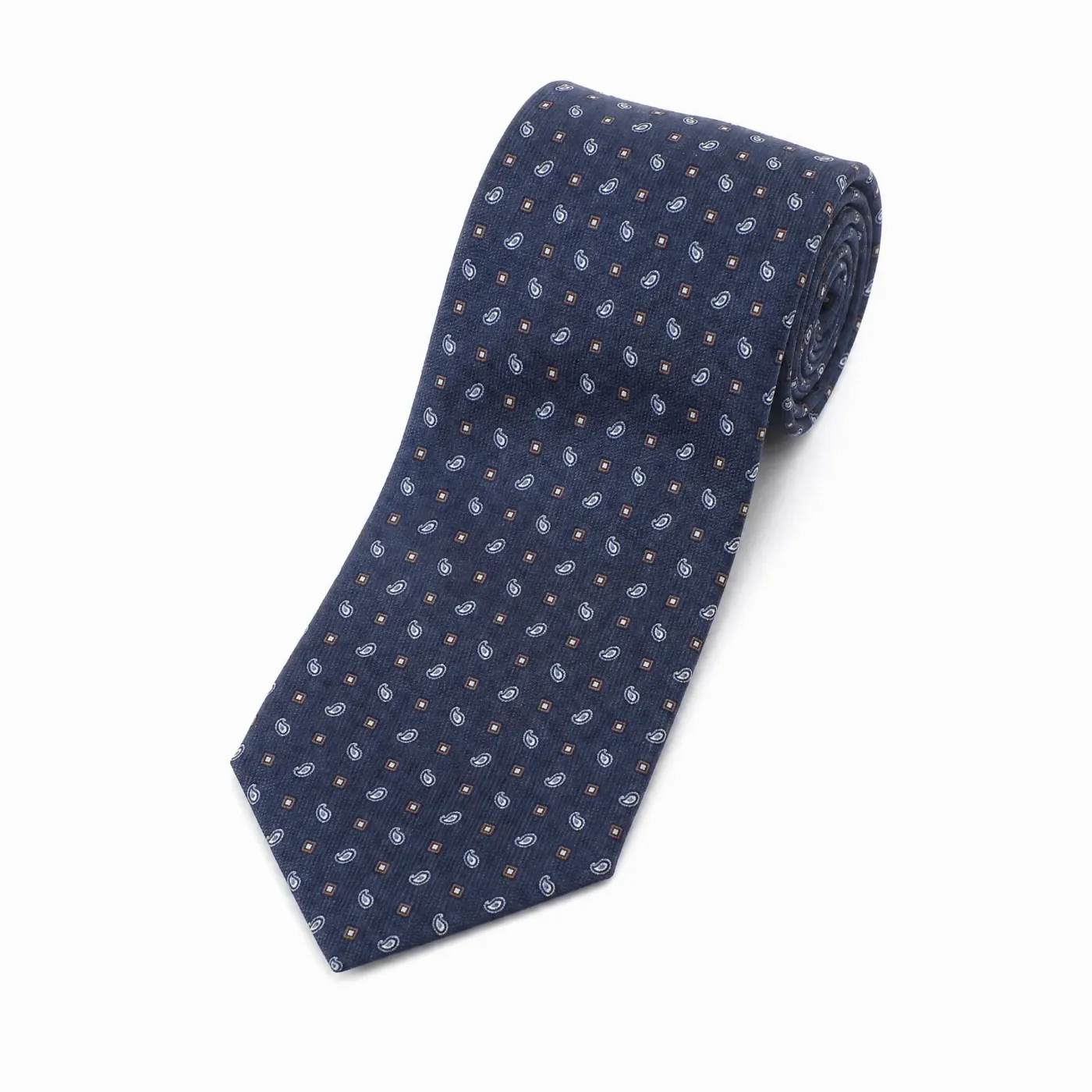 Self-Tipped Silk Twill Tie Navy Brown Floral