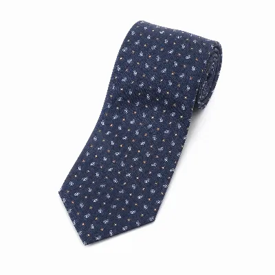 Tie 100% Silk Twill Navy & Brown Flower Silk Tip - 8721399463000