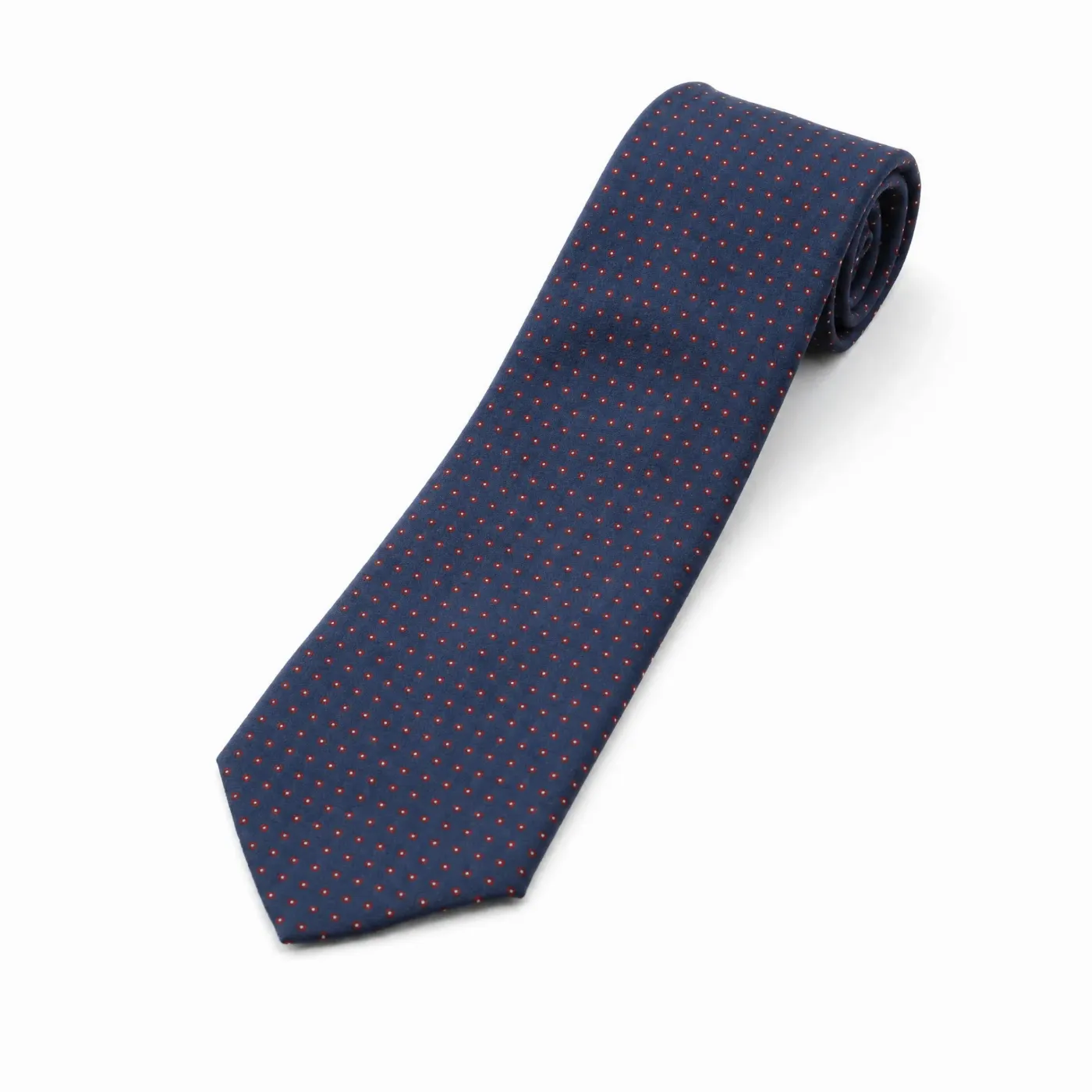 Self-Tipped Silk Twill Tie Navy Red Dots