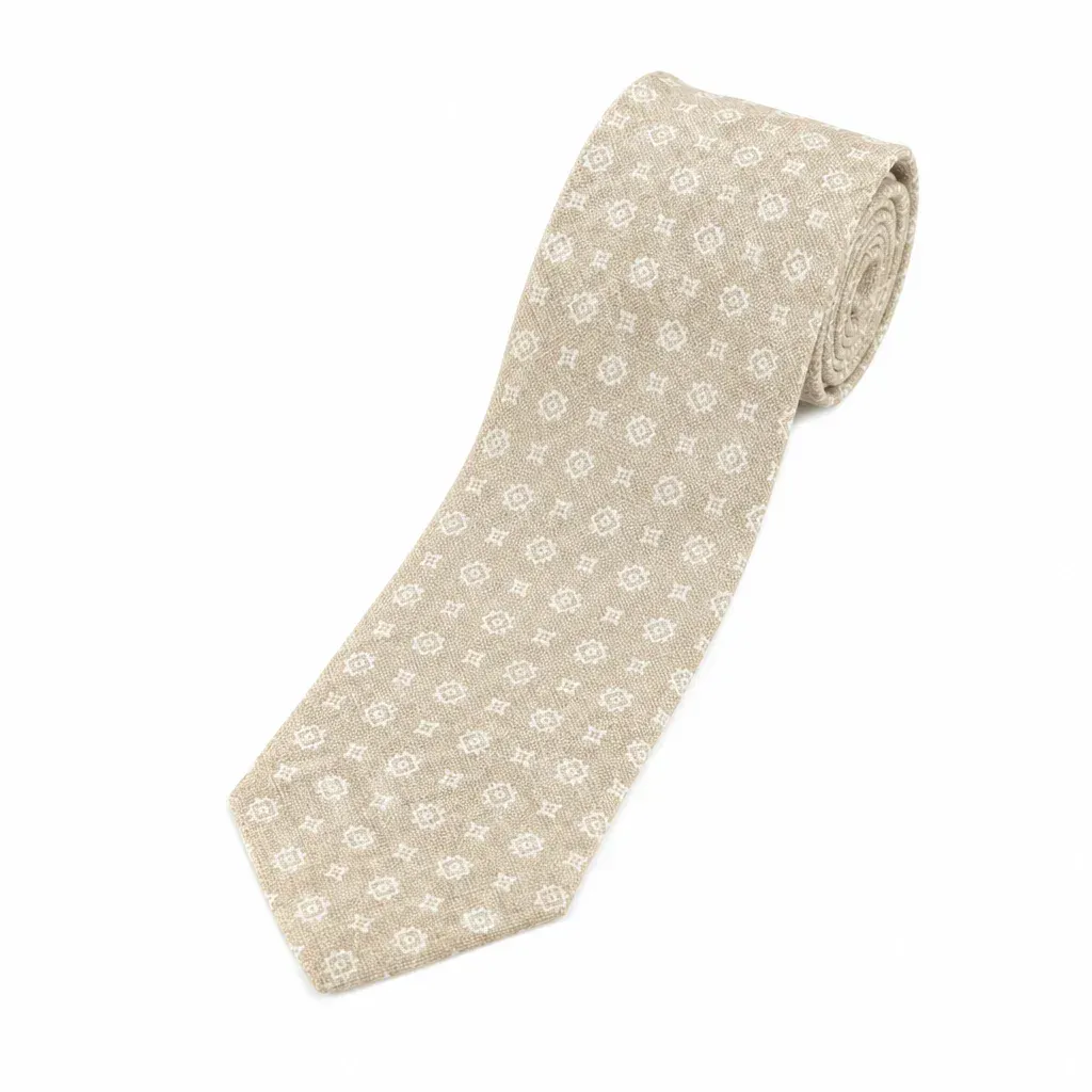 Self-Tipped Silk Panama Tie Beige White Floral