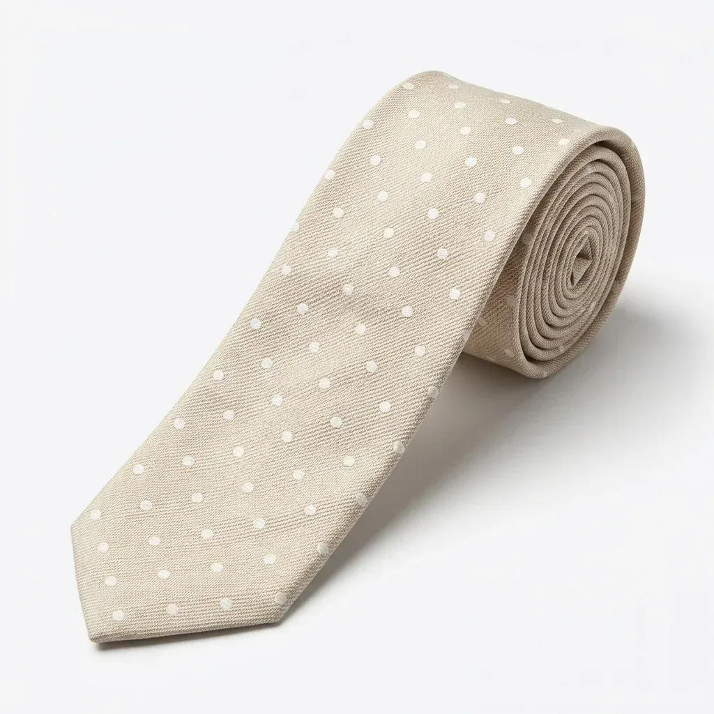 Self-Tipped Silk Tie Beige White Dots