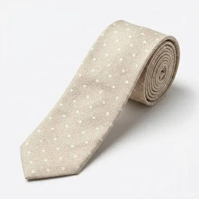 Tie 100% Silk Beige White Dots Self Tip - 8721399463079