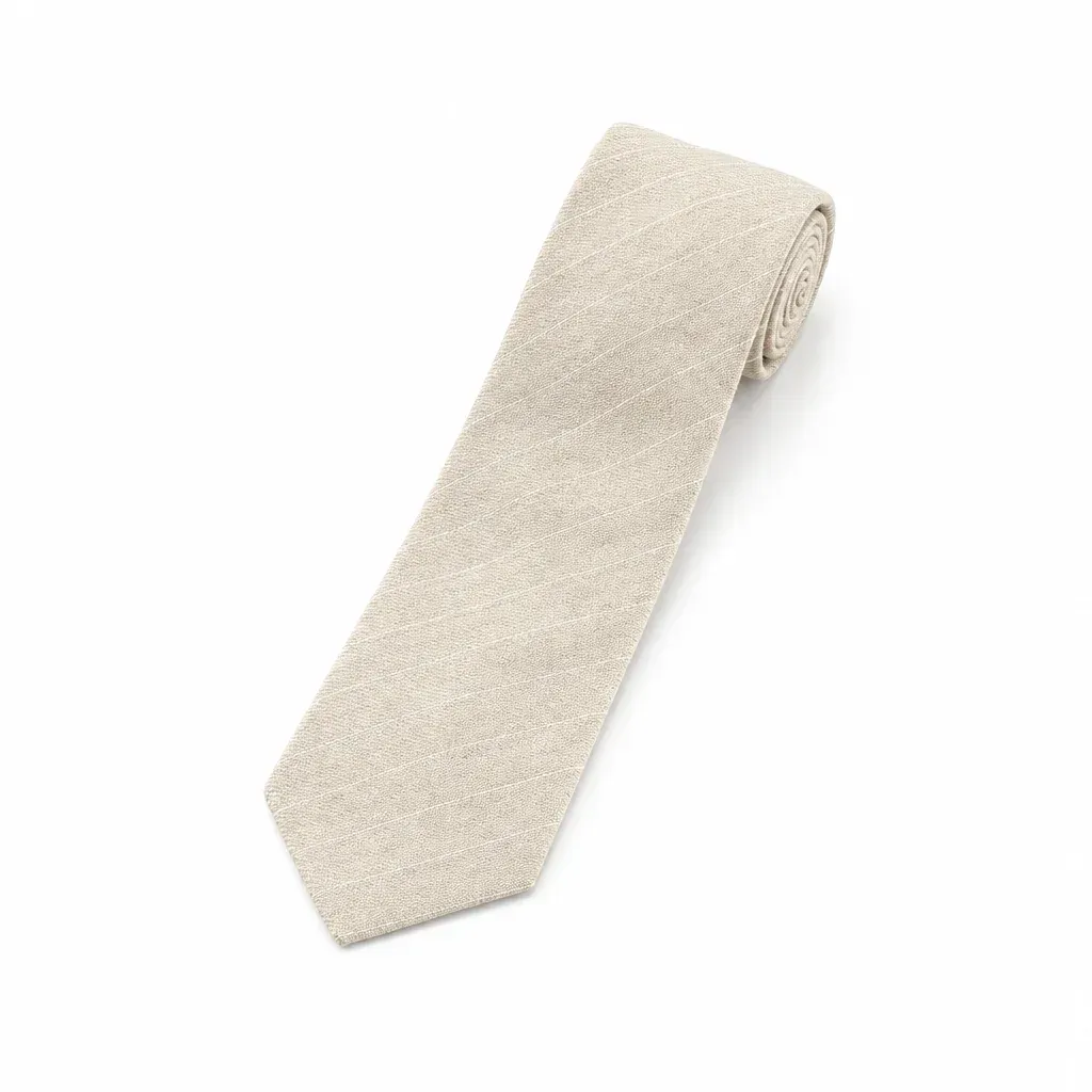 Untipped Linen Silk Tie Beige White Stripe