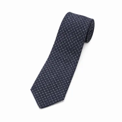 Tie 100% Wool Navy & Grey Flower Self Tip - 8721399463116