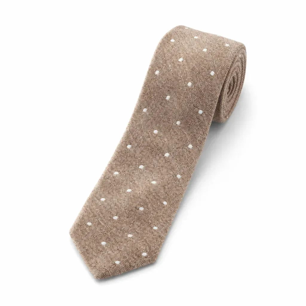 Self-Tipped Cashmere Wool Silk Tie Beige White Dots