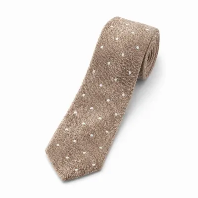 Tie 70% Cashmere 20% Wool 10% Silk Beige and White Dots self Tip - 8721399463123