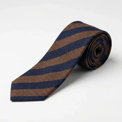 Tie 70% Cashmere 20% Wool 10% Silk Navy and Brown Stripe self Tip - 8721399463130