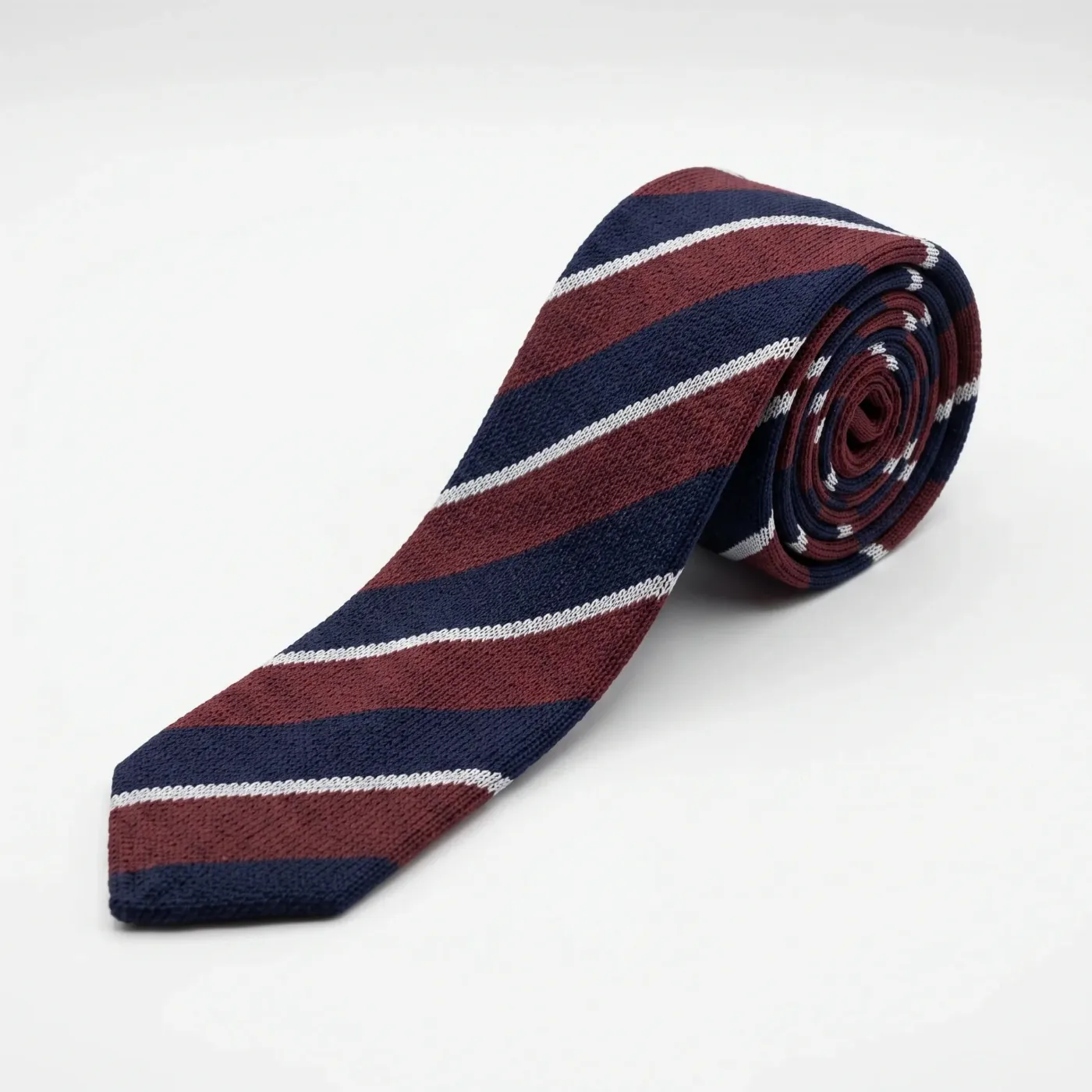 Untipped Cashmere Wool Silk Tie Navy Red Stripe