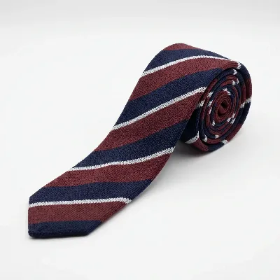 Tie 70% Cashmere 20% Wool 10% Silk Navy and Red Stripe Untipped - 8721399463147