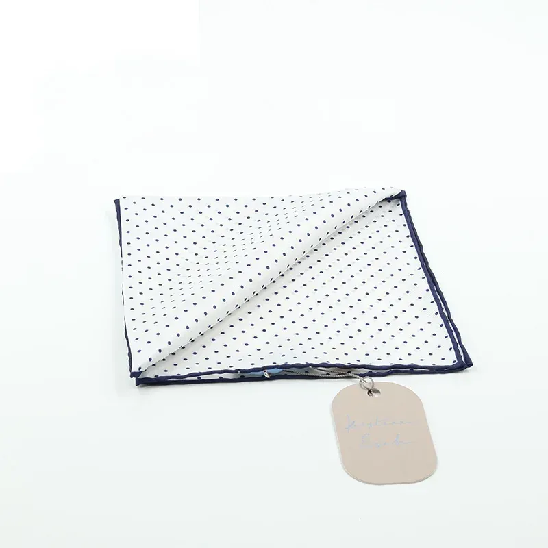 Silk Pocket Square White Navy Dots