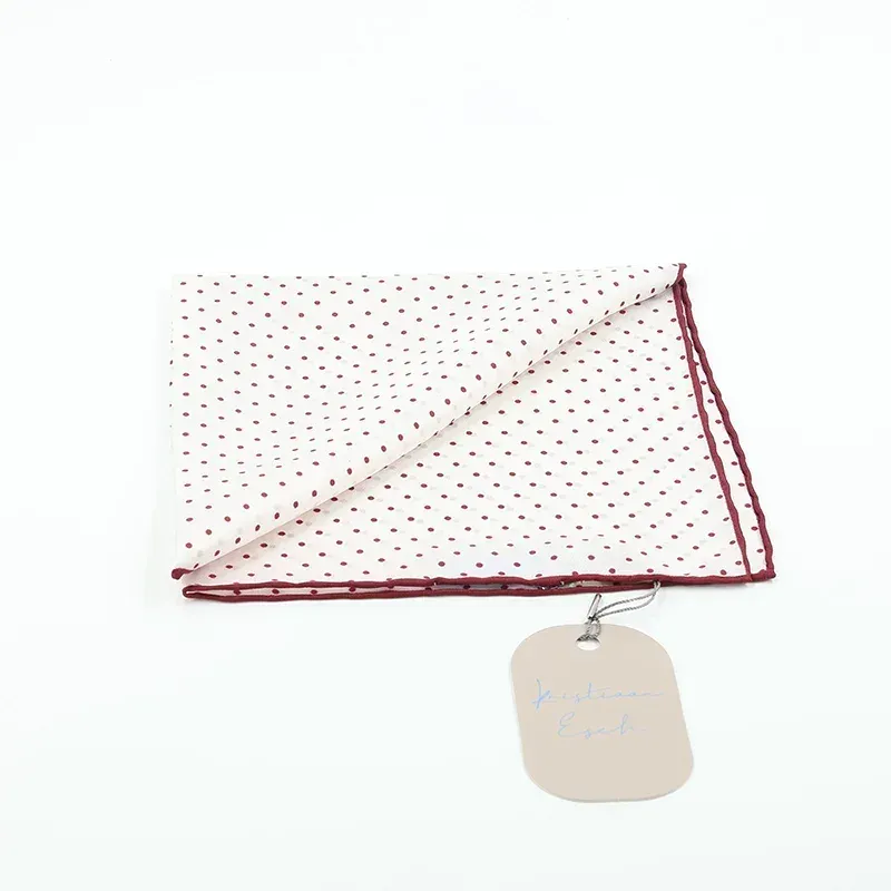 Silk Pocket Square White Red Dots