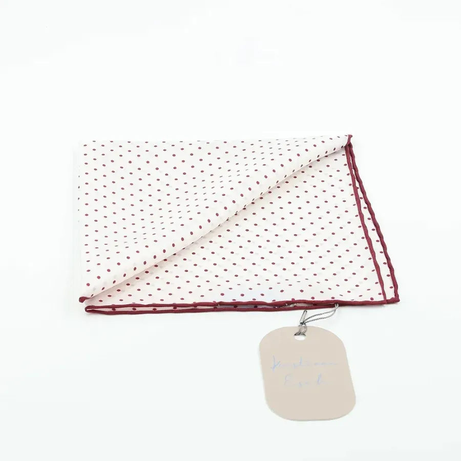 Pocket Square 100% Silk 37x37cm White & Red Dots  - 8721399463222 1