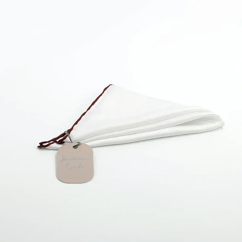 Silk Pocket Square White Red Border