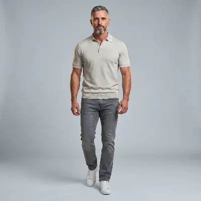 Polo button Merano sand 100% silk - 8721399460962 1