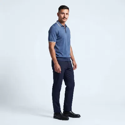 Polo button Merano denim blue 100% silk - 8721399461082 4