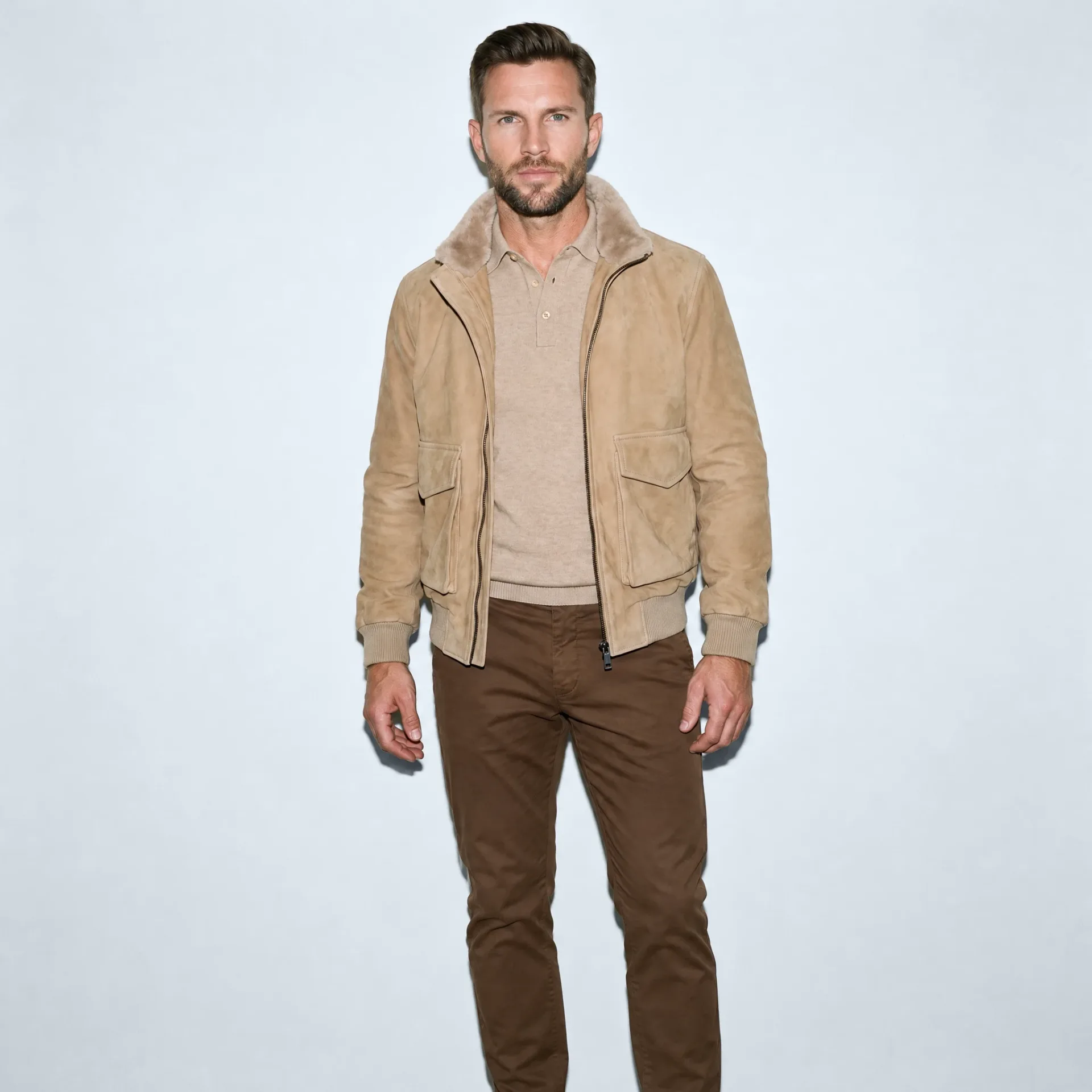 Neapolitan Suede Bomber with shearling