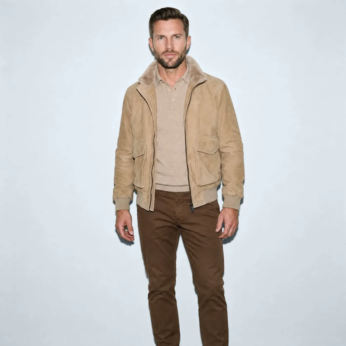 Neapolitan Suede Bomber with shearling