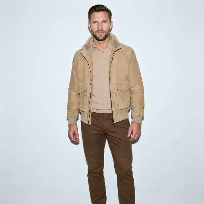 Neapolitan Suede Bomber with shearling  - Suede Bomber with Shearling Beige 8721399463819 1