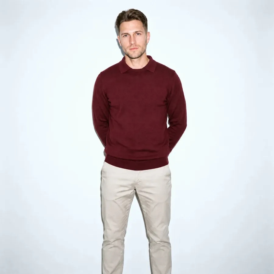 Cariaggi Cashmere Open Collar Polo - Cariaggi Cashmere Open Collar Polo Burgundy 1